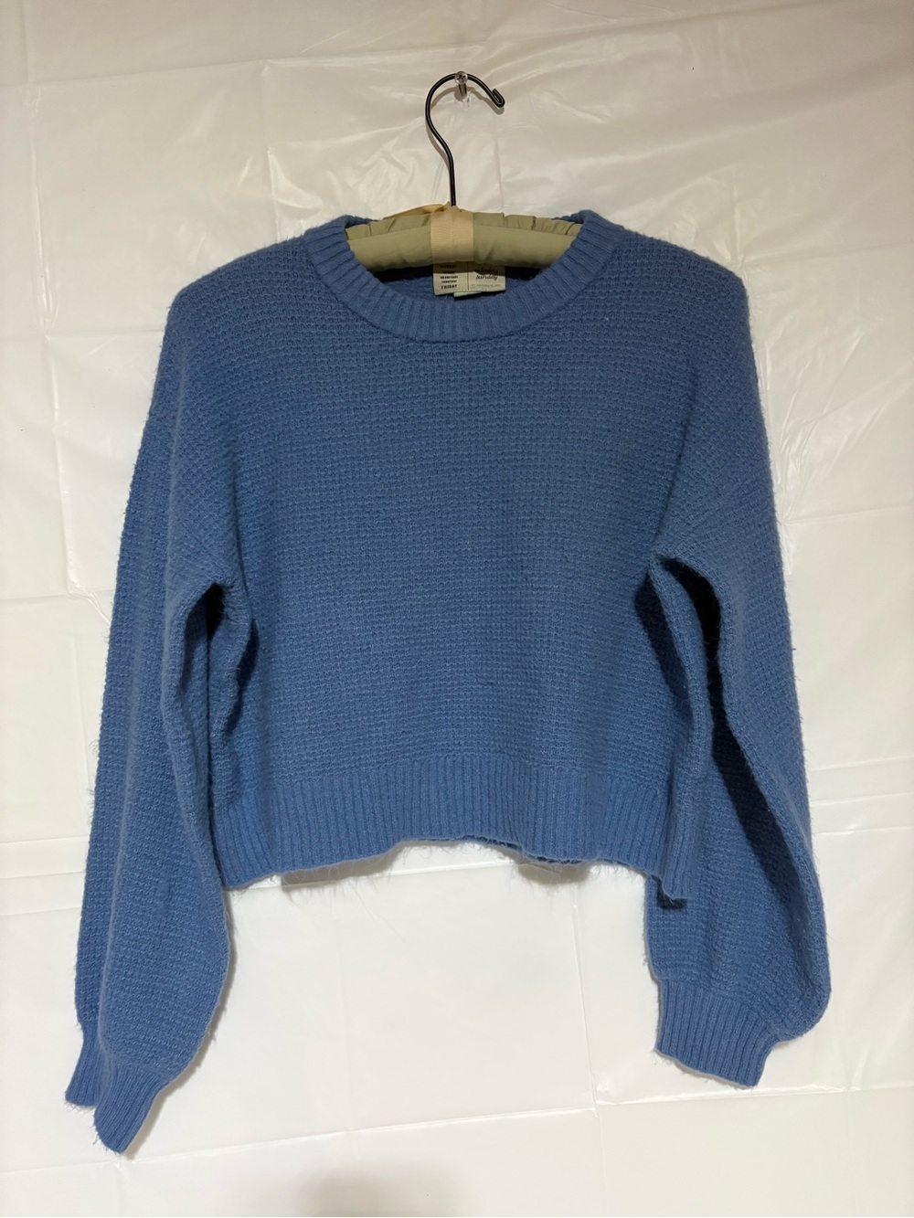 Anthropologie Dusty Blue Crewneck Cropped Knit Sweater